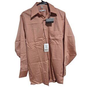 Geoffrey Beene Dusty Rose Sateen Button Down Dress Shirt Size Small Wrinkle Free